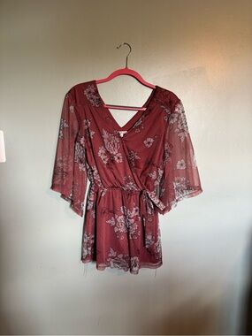 Charlotte Russe Mauve Floral Wrap Romper